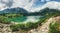 Panoramic view of mountains and  Poprad Lake Popradske pleso in High Tatras National Park. Slovakia.