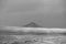 Panoramic view of the mountains snow and Sea in Svalbard, Norway Black and white