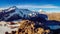 Panoramic view of Mt Cook mountain range with Mueller hut, NZ