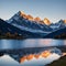 Panoramic view of the Mt. Schreckhorn and Wetterhorn. Popular tourist attraction. Dramatic and picturesque scene.