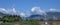 Panoramic view of Multiple wind mills in a field in India