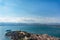 Panoramic view of Nafplio city with Bourtzi castle and cruise sh