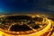 Panoramic view of National Route 1A in Ho Chi Minh city in twilight by fisheye lens, Vietnam