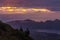 Panoramic view on nature from the top of the volcano Batur at sunrise