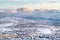 Panoramic view of neighborhood in the scenic valley against a striking mountain