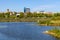 Panoramic view of New Town quarter - Nowe Miasto - and Muranow district with Wybrzerze Gdanskie and wild banks of Vistula river in