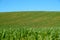 Panoramic view of nice green hill on blue sky