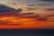 Panoramic view of the ocean sunset against the background of multi-colored stratus clouds. Natural background for abstract