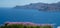 Panoramic view from Oia to Santorini caldera and volcano