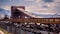 Panoramic view of old abandoned industrial zone with old wagons