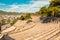 Panoramic view of old amphitheater in Marmaris Town. Reconstructed open-air stone theater. Marmaris is popular tourist