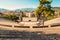 Panoramic view of old amphitheater in Marmaris Town. Reconstructed open-air stone theater. Marmaris is popular tourist