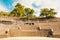 Panoramic view of old amphitheater in Marmaris Town. Reconstructed open-air stone theater. Marmaris is popular tourist