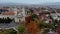 Panoramic view of old city from a Uzhgorod, Ukraine, view of the city and the Greek Catholic Cathedral in the blue sky