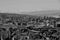 Panoramic view of the old city of ZÃ¼rich; the lake and mountains of the swiss alps