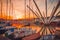 Panoramic view of old port of Genoa at sunset, Liguria, Italy