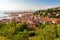 Panoramic view of old town Piran, Slovenia, Europe. Summer vacations tourism concept background.