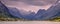 Panoramic View of Olden village in Briksdalsbreen Glacial valley