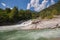 Panoramic view of Orridi di Uriezzo gorges in Piedmont during summer day of july in the italian alps