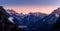 Panoramic view over the alps at sunset. Viewpoint Koenigssee Berchtesgaden Germany. High Pixles