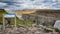 Panoramic view over biggest and most powerful waterfall in Europe called Dettifoss in Iceland, near lake Myvatn, with information