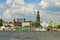 Panoramic view over busy harbor, downtown and historic center in Hamburg, Germany, summer