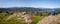 Panoramic view over Lake Windemere from the top of Brant Fell with walkers enjoying the view in The Lake District, Cumbria, UK