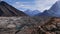 Panoramic view over majestic Khumbu glacier near Lobuche, Himalayas, Nepal with snow-capped mountains.