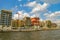 Panoramic view over new construction of modern houses in HafenCity, harbor city in Hamburg, Germany, summer