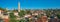 Panoramic view over the old historical downtown with many mosques in Antalya at blue sky and sunny day, Turkey