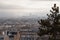 Panoramic view over the roofs of the evening overcast Paris