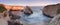 Panoramic view over Shark Fin Cove Shark Tooth Beach. Davenport, Santa Cruz County, California, USA. Sunset in California