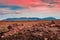 Panoramic view over volcanic reddish Martian landscape during sunset in Iceland, summer