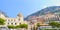 Panoramic View of the own of Positano on Italy`s Amalfi Coast.  Church of Santa Maria Assunta with Dome Roof