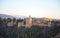 Panoramic View of the Palace of the Alhambra at sunset, Granada, Spain