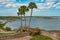 Panoramic view of palm trees and Matanzas Bay  from Castillo de San Marcos fort in Florida`s Historic Coast 2