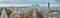 Panoramic view of Paris from the Arc de Triomphe. Autumn. Rain.