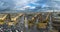 Panoramic view of Paris from the Arc de Triomphe. Autumn. Rain.