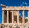 Panoramic view of Parthenon - temple of goddess Athena - within ancient Athenian Acropolis complex atop Acropolis hill in Athens,