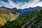 Panoramic view of the Passeier valley with the Seeberalm Malga del Lago  with the high rising alp mountains of the Texelgroup