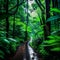 Panoramic view of a path in the rainforest of New Zealand Generative AI