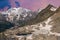 Panoramic view of the peak of Monte Rosa during summer sunset