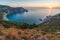 Panoramic view of Petani beach, Kefalonia during sunset