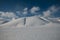 Panoramic view of Pian Grande near Castelluccio di Norcia with snow in winter season, Umbria