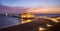 Panoramic view of pier in Sellin, Rugia Ruegen Baltic Coast island at purple sunrise, Germany