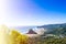 Panoramic view of Piha beach and the adjacent valley on the West coast of Auckland, New Zealand