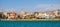 Panoramic view of Piraeus port city historic old town quarter at the Saronic Gulf of Aegean sea in broad metropolitan Athens area