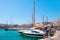 Panoramic view of Piraeus yacht port marina at the Saronic Gulf of Aegean sea in broad metropolitan Athens area in Greece