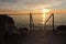 Panoramic view of Piran bay at sunset in Adriatic sea