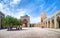 Panoramic view of Poi Kalan - an islamic religious complex located around Kalan minaret in Bukhara, Uzbekistan